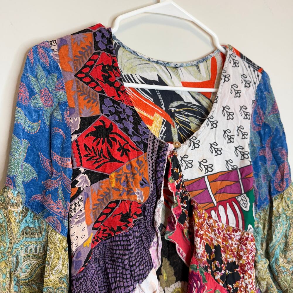 Womens Halter Tie Top Medium Mix Print Colorful Patchwork Y2K Boho Festival VTG - Picture 4 of 5